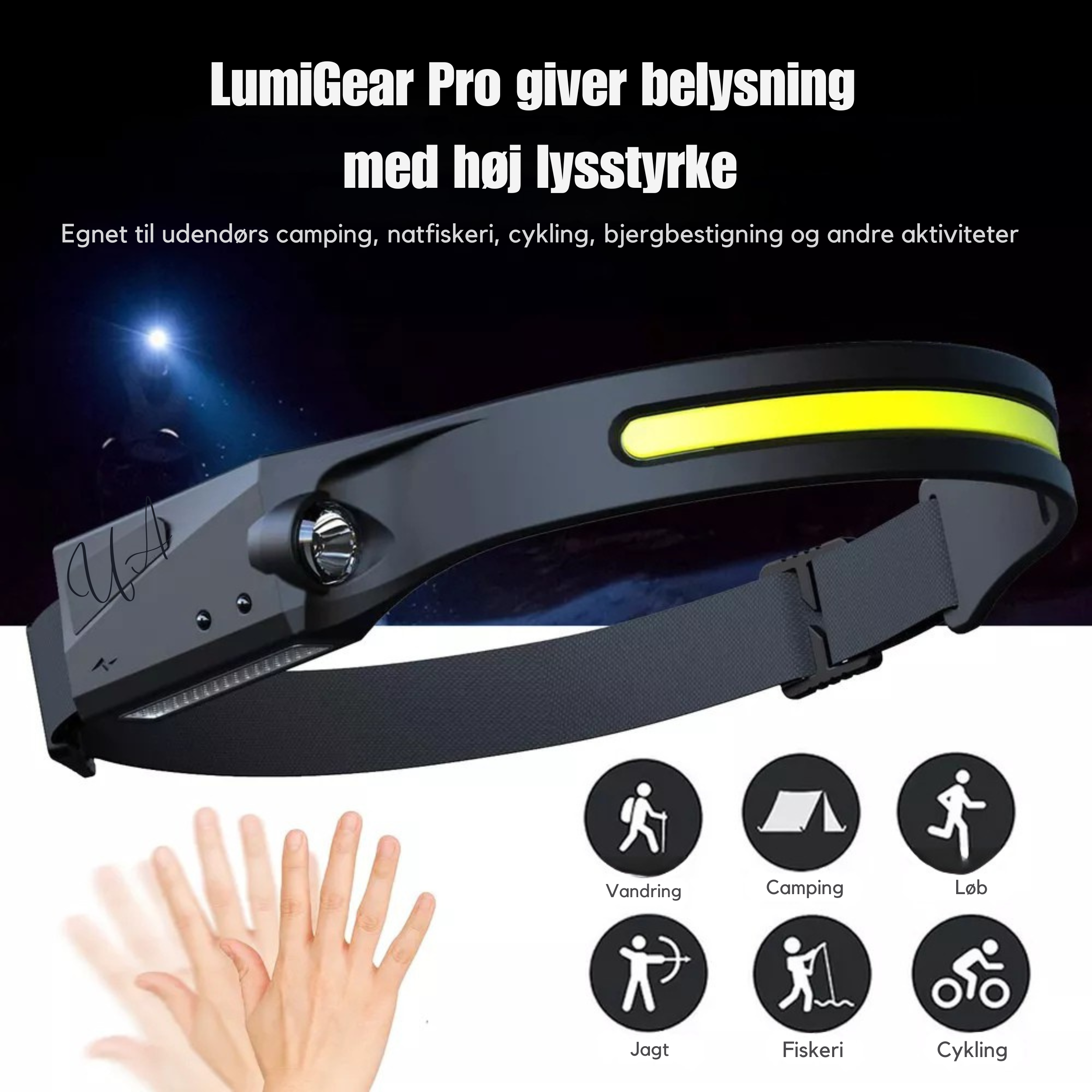 LumiGear Pro | Sæt med LED Hovedlygte med Bevægelsessensor