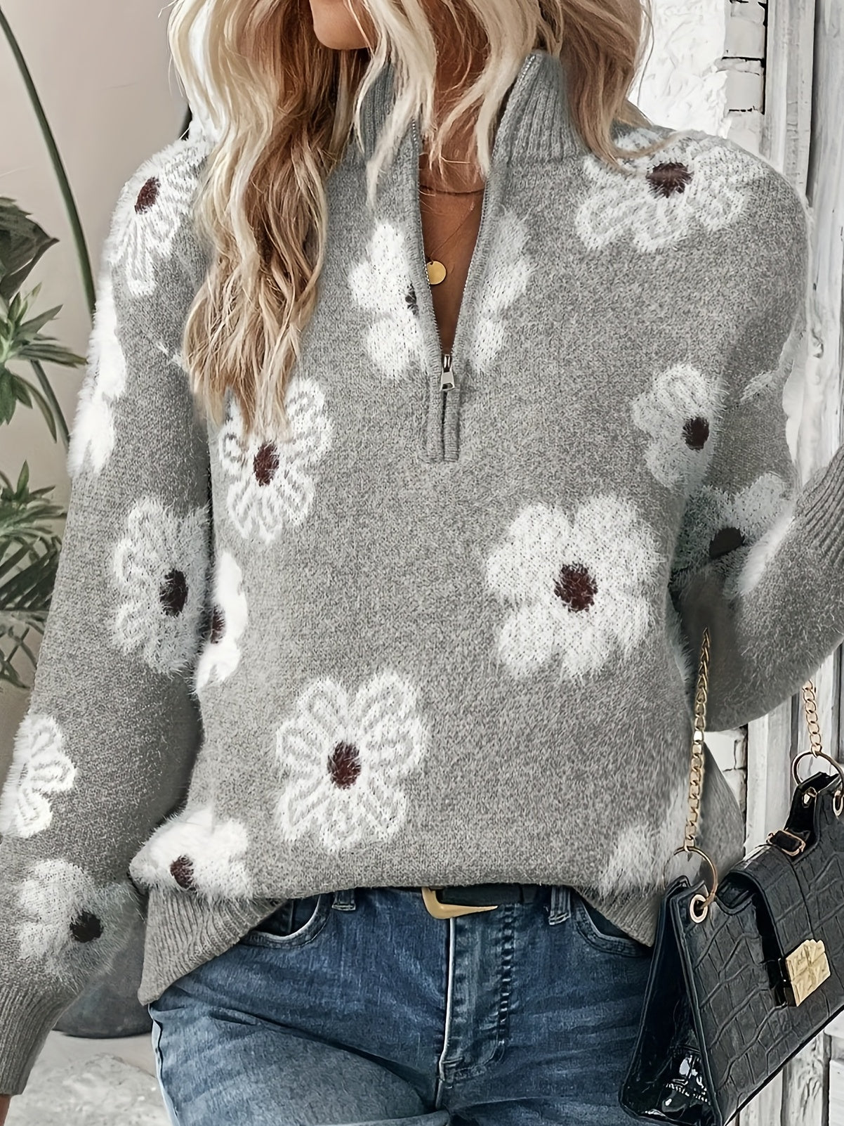 Bente | Sweater med blomstermønster