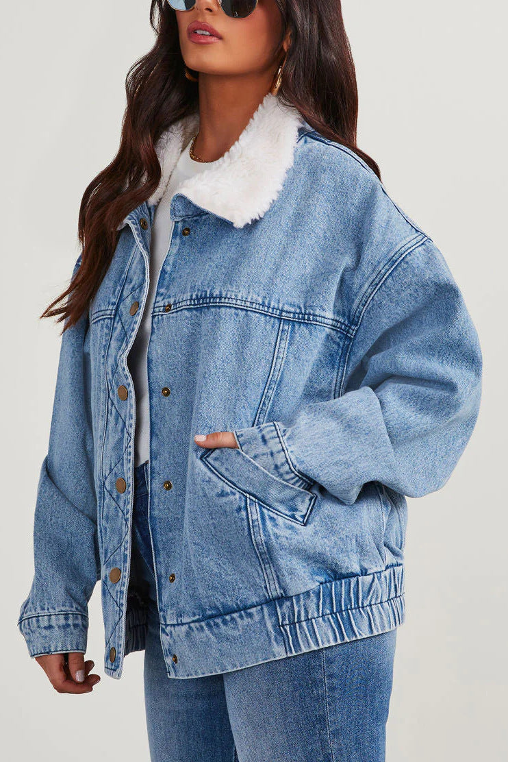 Denim Jacket | Oversized Fleece Collar Coat 