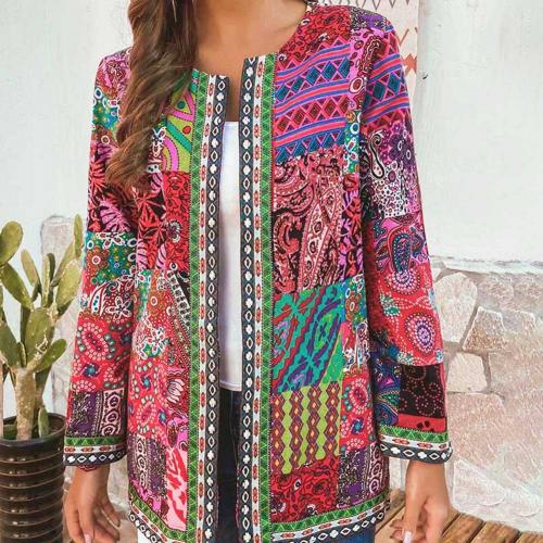 Floral Jacket - Colorful Boho Style Open Front Coat