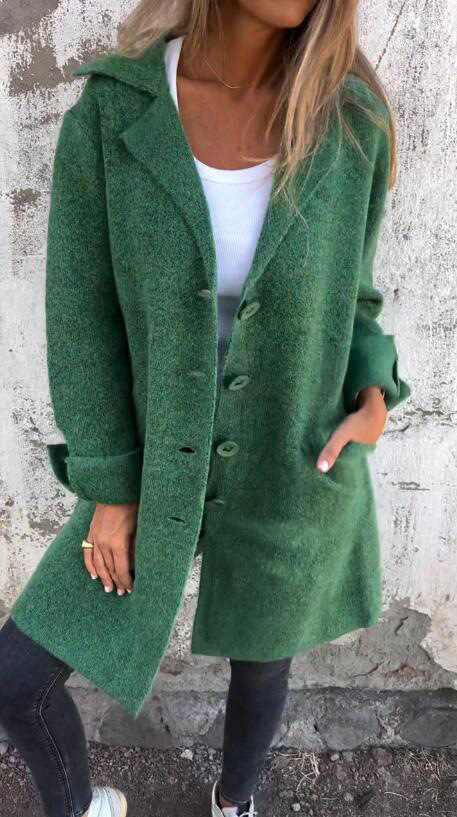 Knitted coat - Warm women's coat with button closure