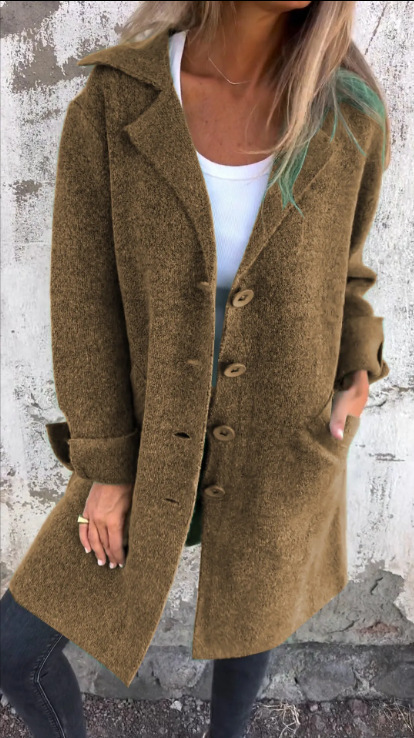 Knitted coat - Warm women's coat with button closure