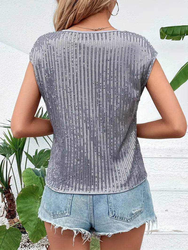 Marisa paillettertop | Glitterbluse uden ærmer til damer