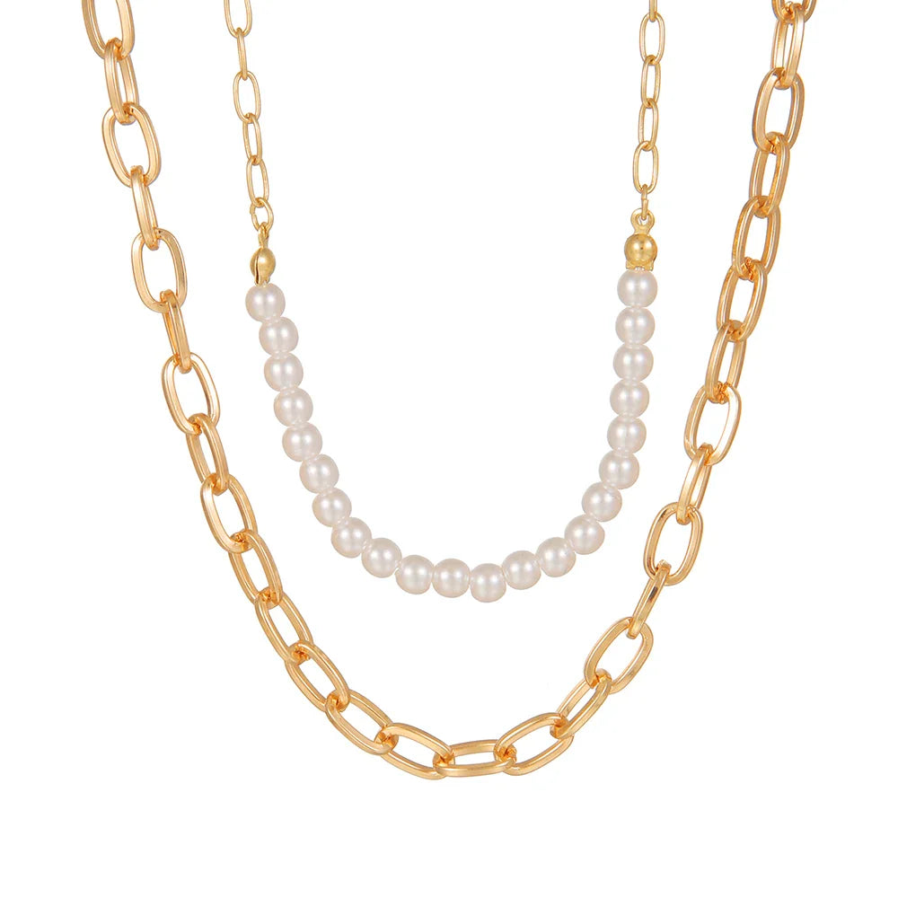 Venusia | Gold Colored Thick Chain Pearl Necklaces