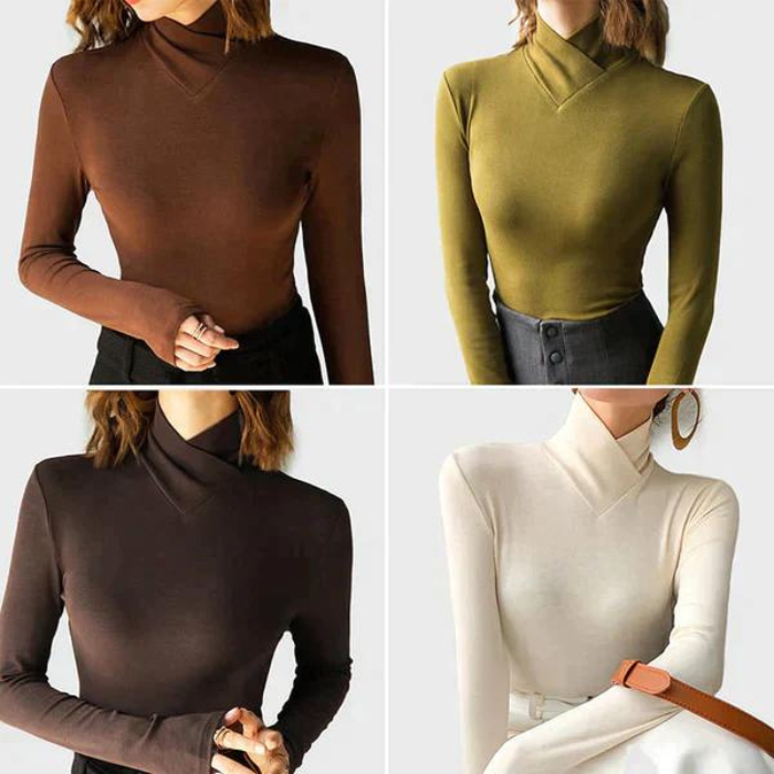 Turtleneck - Women's Elegant Slim Fit Blouse with Long Sleeves and Stand-up Collar