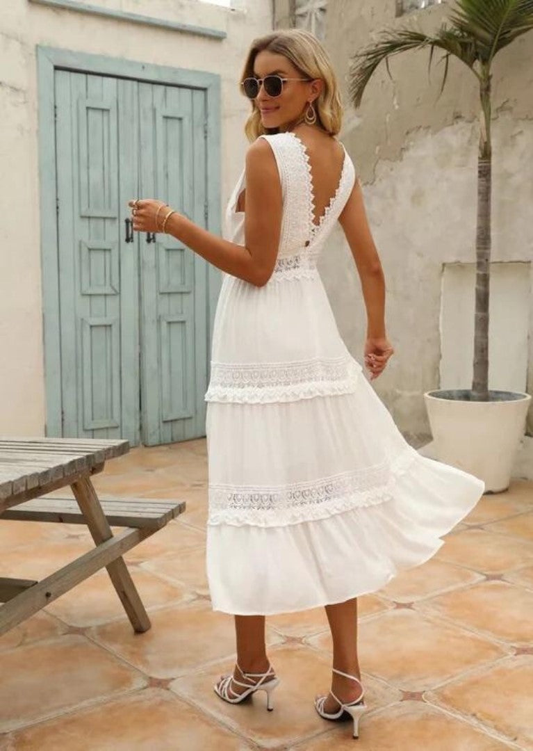 SOFIA | Maxi Dress with Lace V-neckline