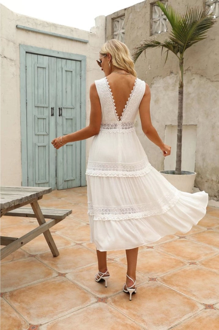 SOFIA | Maxi Dress with Lace V-neckline