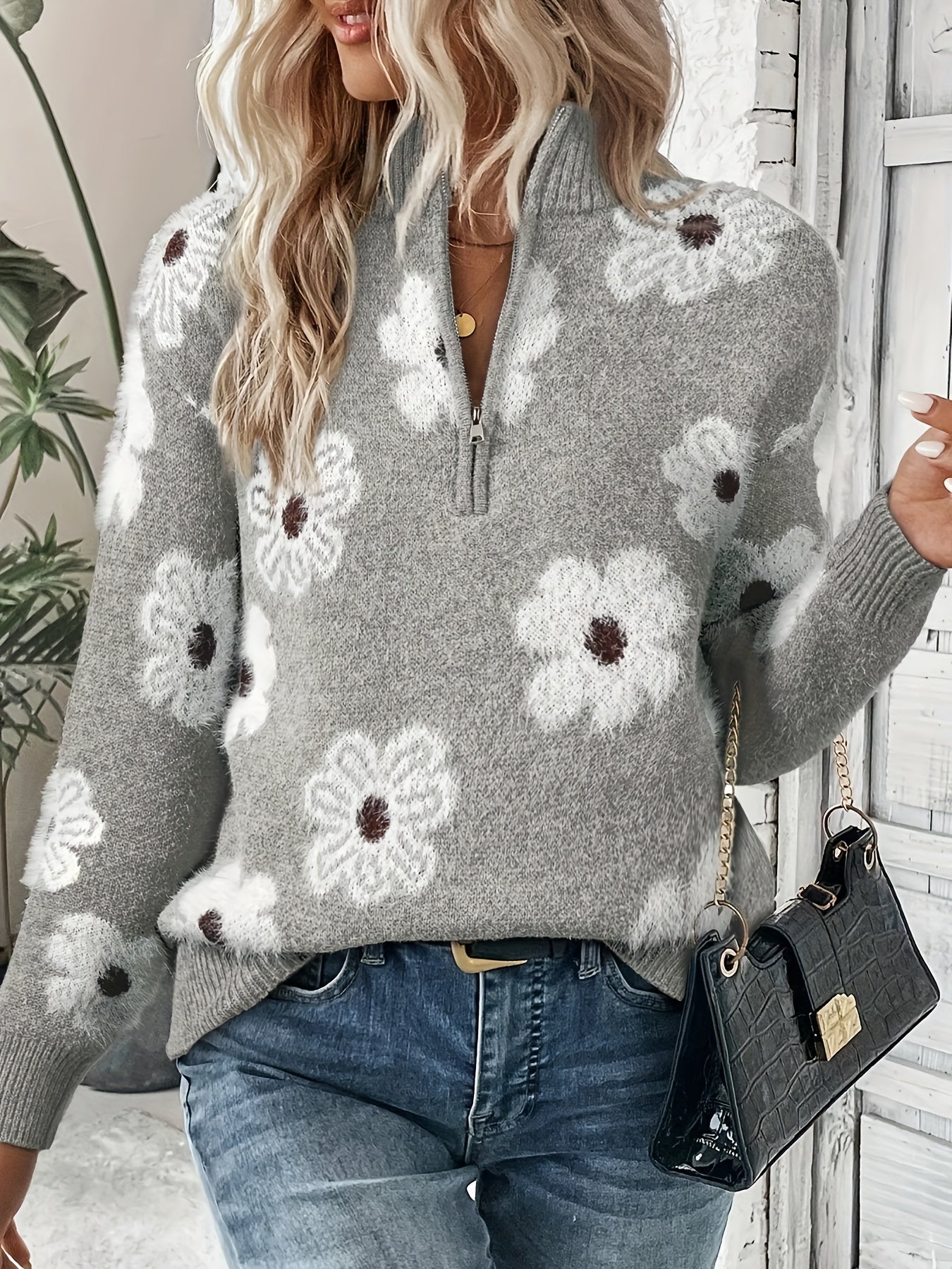 Bente | Sweater med blomstermønster